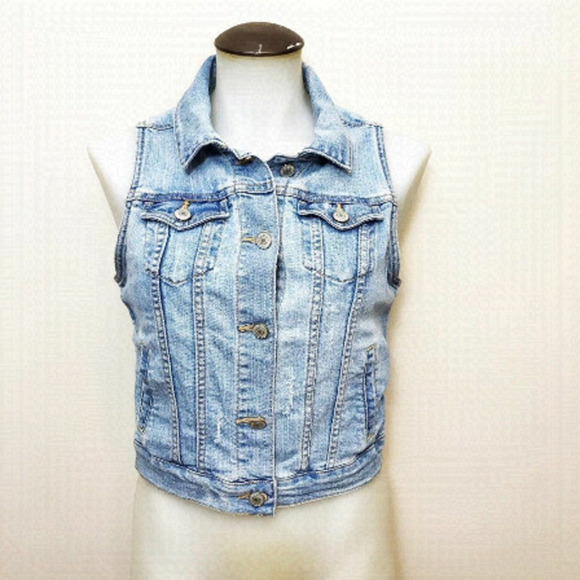 DENIM distressed blue vest - Picture 1 of 6